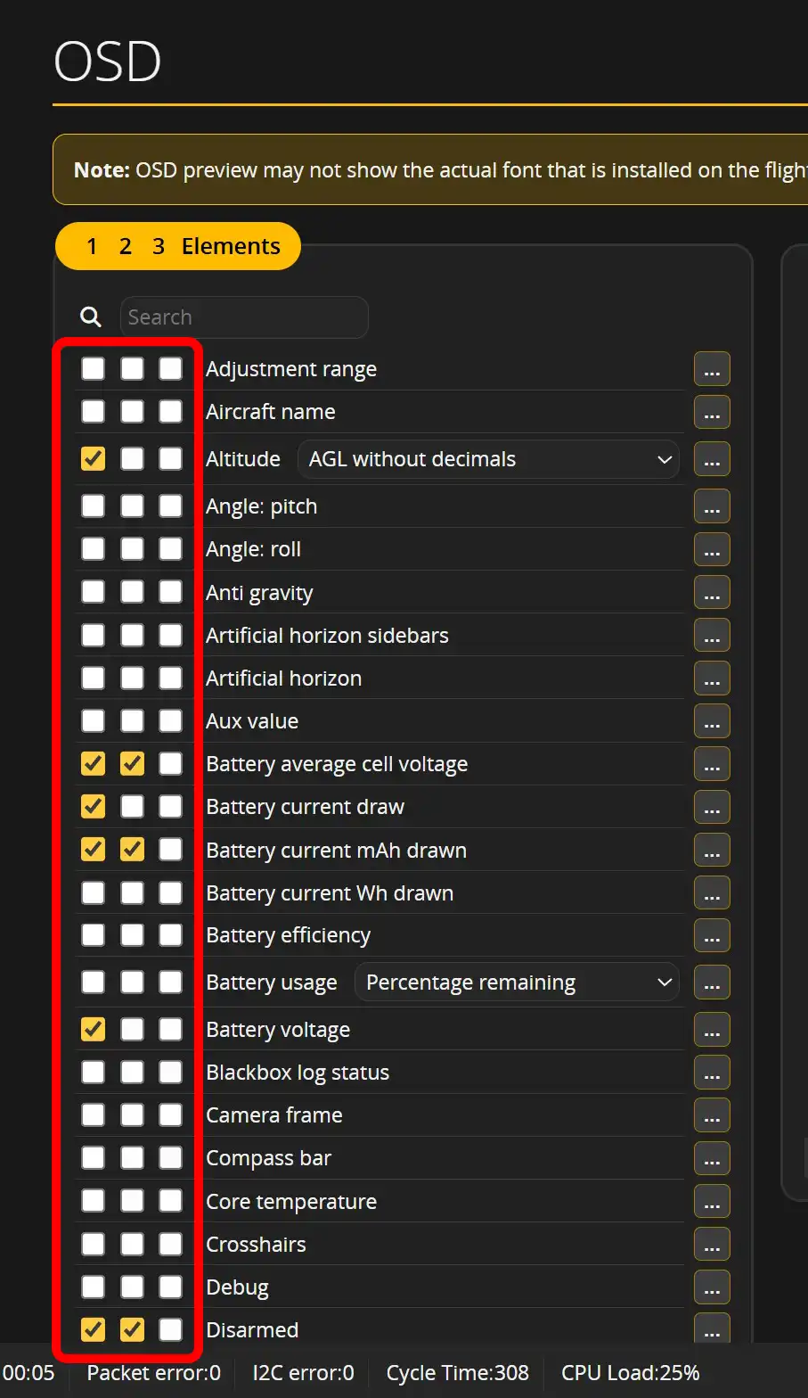 OSD Profile Checkboxes